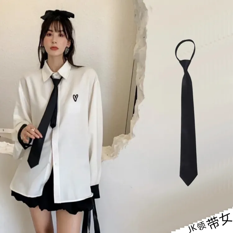 学生领带学院风日系JK纯色拉链领带黑色男女通用潮流懒人领带韩版