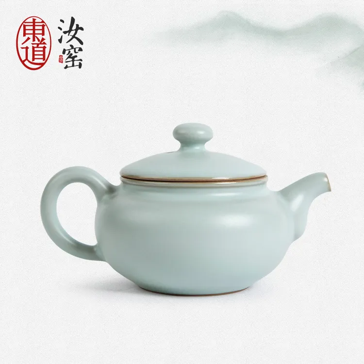 东道汝窑古朴壶（天青）手工茶具天青色茶壶泡茶壶高档陶瓷纯手工