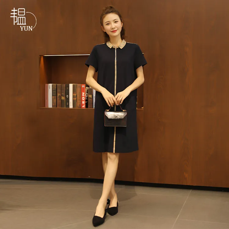 Yun/韫夏季新款门襟配色显瘦设计连衣裙B21211208