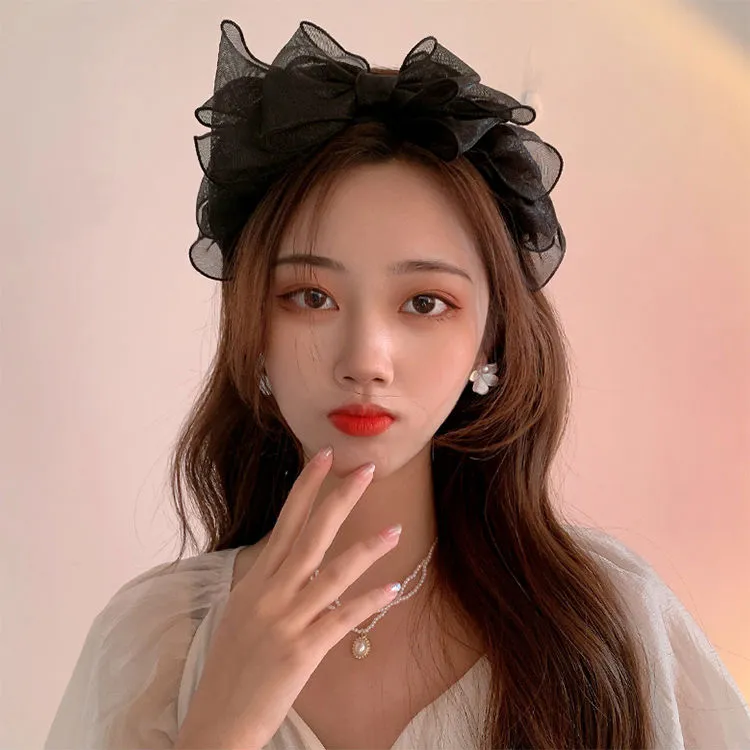 甜美法式黑色网纱大蝴蝶结发箍复古百搭超仙气质发卡