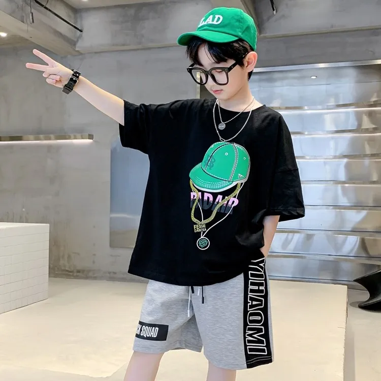 男童夏季短袖圆领薄款中大童纯棉新款韩版夏季运动帅气洋气大童潮