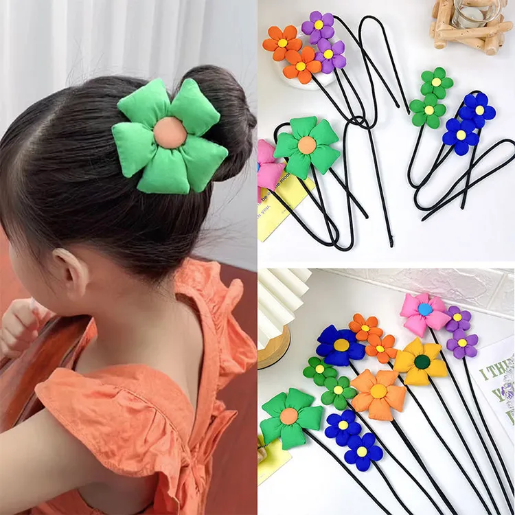 【梦蜜】儿童花朵盘发杆丸子头盘发器小清新绿色大花朵花苞头