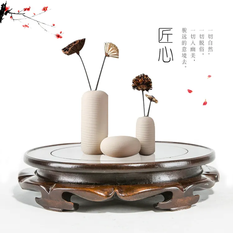 鱼缸木底座托架实木佛像空调花瓶奇石头工艺品摆件花盆景底座圆形