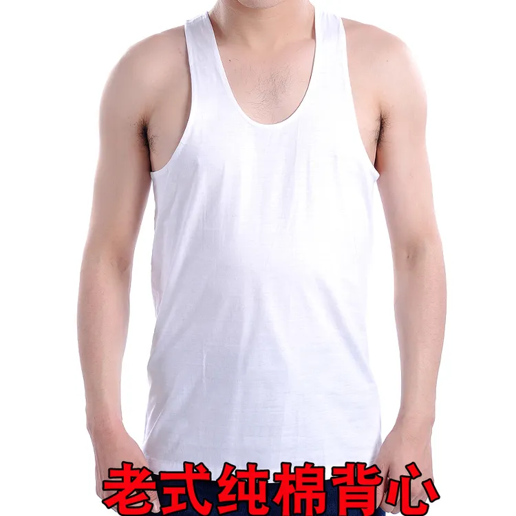 纯棉跨栏老式背心中老年全棉汗衫男大码宽松无袖爸爸装吊带老头衫
