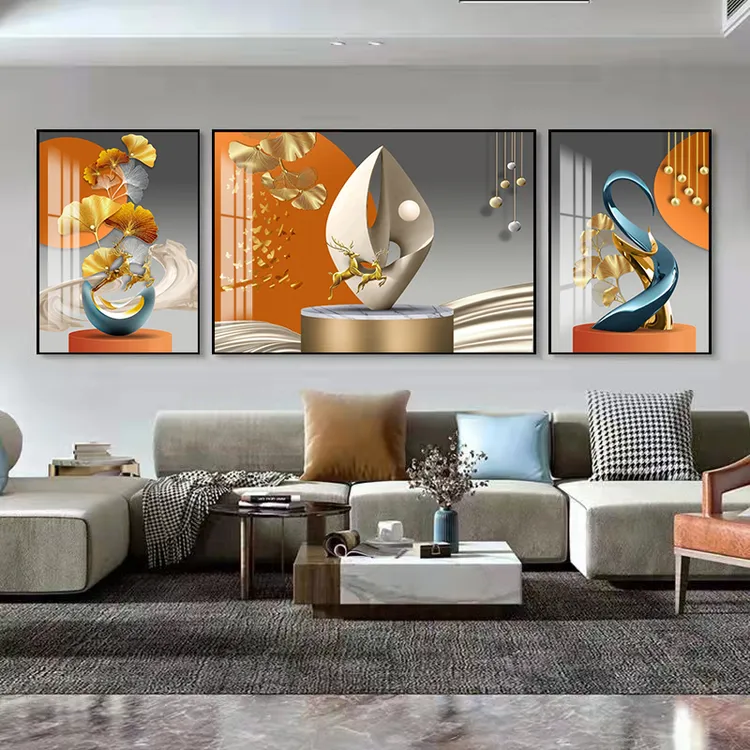 福禄几何客厅装饰画轻奢现代抽象三联画高档墙画沙发背景墙上壁画