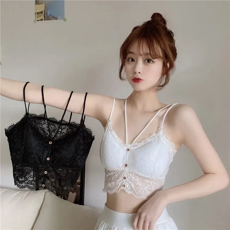蕾丝美背内衣女学生韩版春秋新款裹胸抹胸无钢圈吊带小背心内外穿