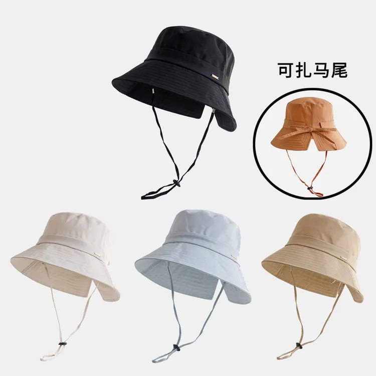 【可扎马尾帽身系带渔夫帽】夏季防晒帽韩版百搭休闲大帽檐太阳帽