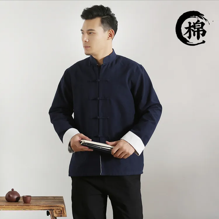 唐装男装中国风春秋全棉老粗布外套休闲居士服中老年长袖茶服上衣