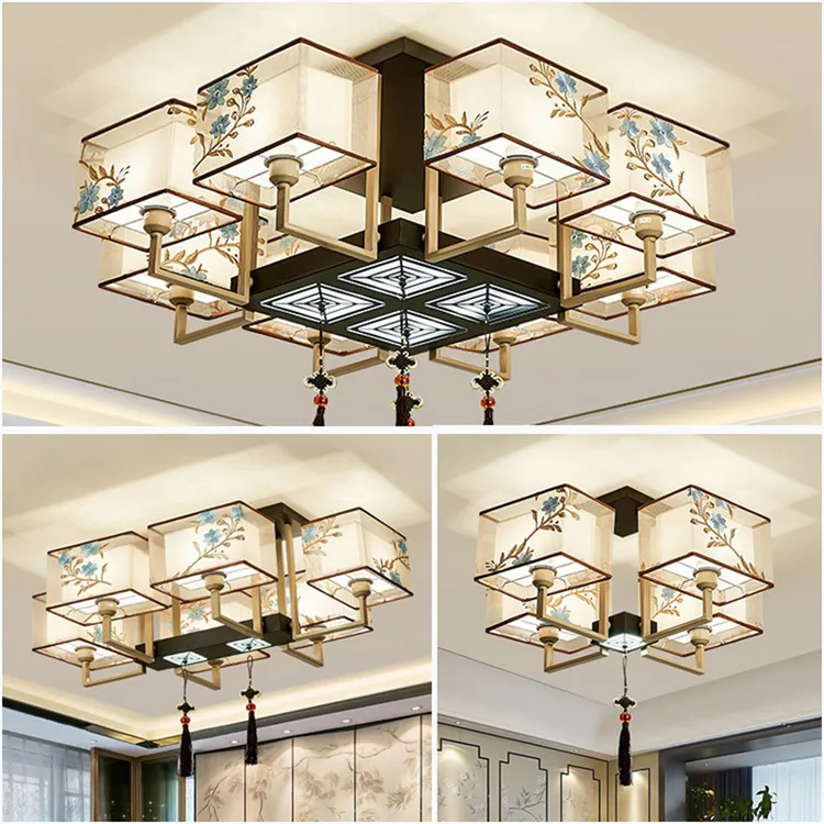 新中式刺绣中国风吸顶灯禅意装饰灯具客厅灯方形现代大气卧室餐厅