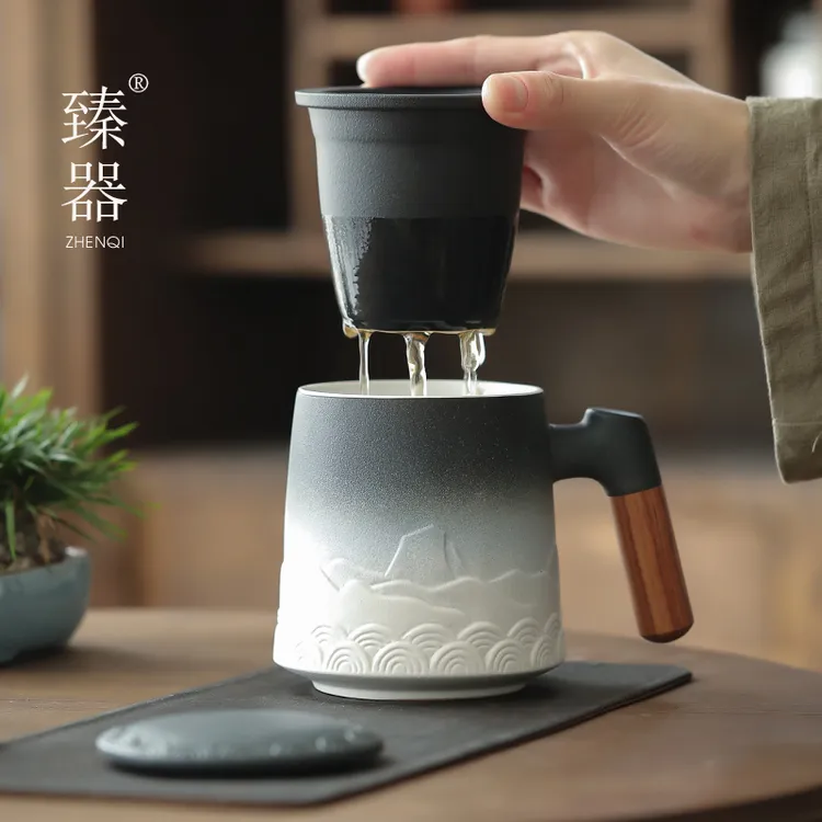 臻器茶杯茶水分离陶瓷男士办公杯茶道杯泡茶杯马克杯杯子定制logo