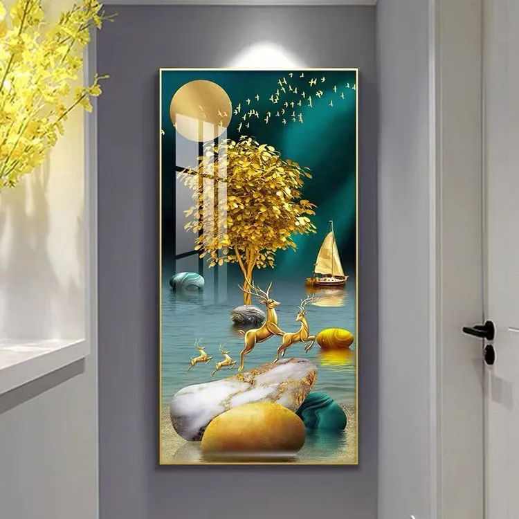 现代玄关装饰画进门入户正对墙走廊过道尽头挂画客厅招财壁画竖版