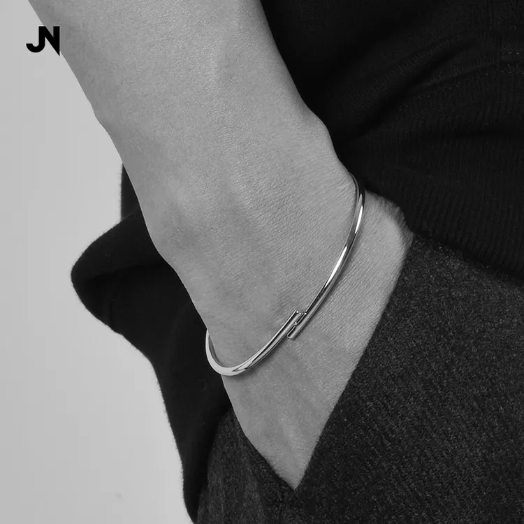 追岸/JANENG 925银素款手镯 光面闭口手镯男女款搭配串饰卡扣手环