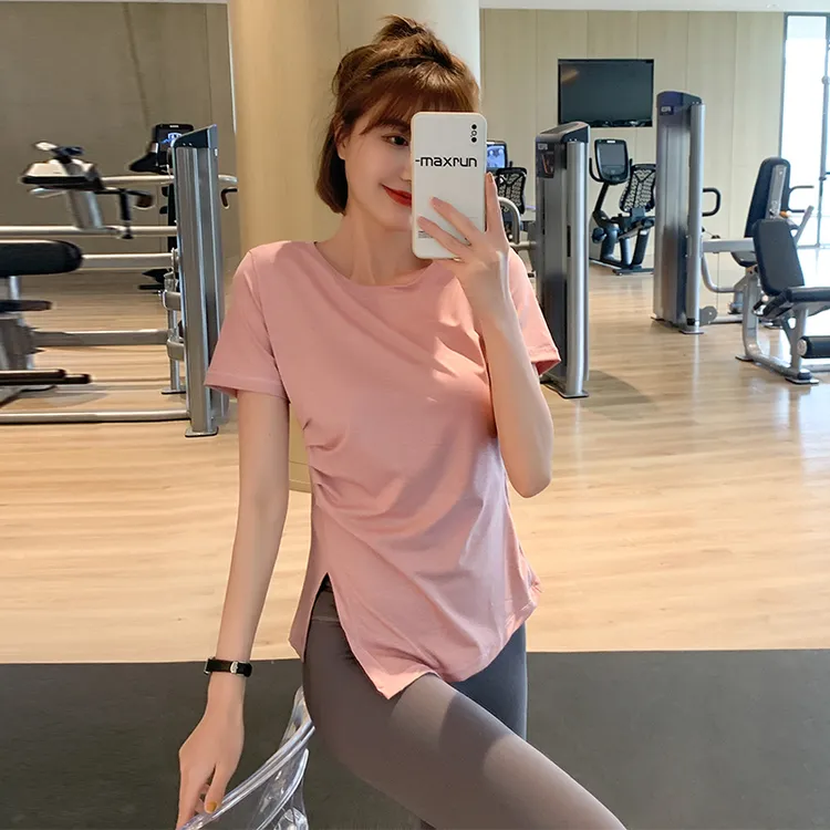健身服女修身显瘦运动上衣夏季薄款跑步短袖速干T恤大码瑜伽服C20