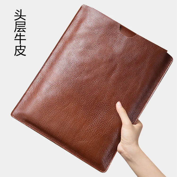 头层牛皮电脑包苹果M2新款M1 华为 13/14.2D16内胆包真皮笔记本套