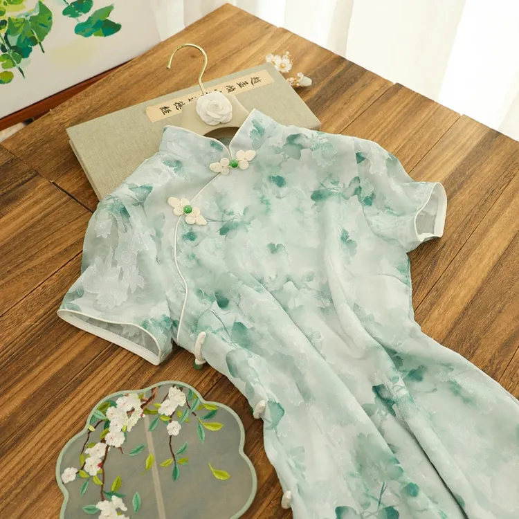 俏娘鱼新中式改良旗袍2025年春夏烟雨江南少女款连衣裙国风小个子