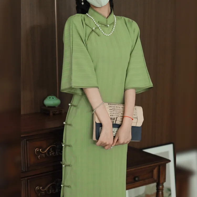 俏娘鱼旗袍新中式古法开襟春夏显瘦百搭老钱风女装复古日常中国风