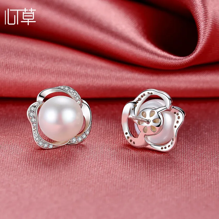 925银珍珠耳饰女小众设计新款淡水真珍珠耳钉耳环生日礼物送女友