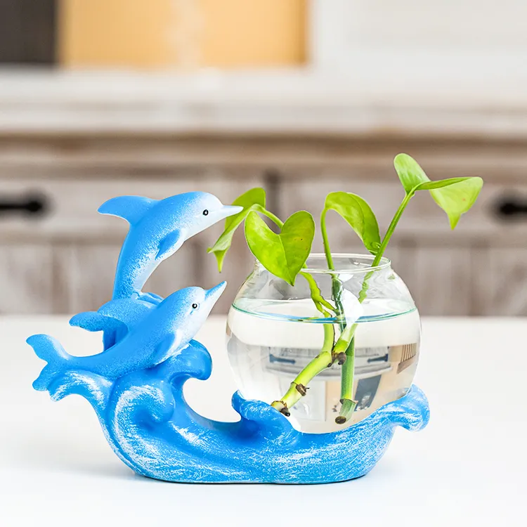 轻奢创意海豚水培摆件客厅插花北欧绿萝水培摆件