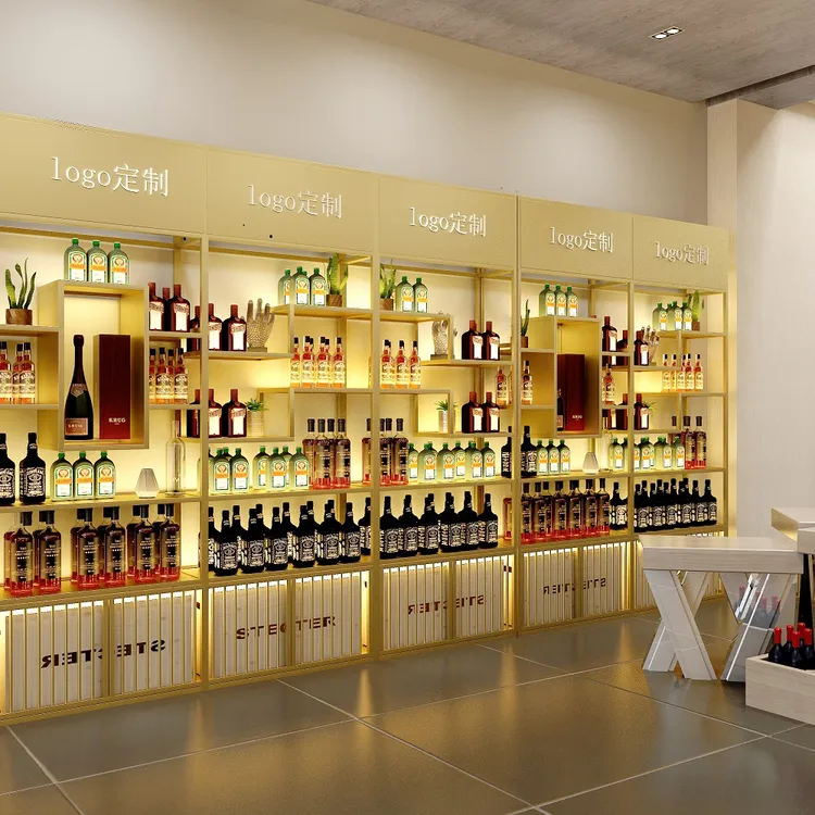 酒庄现代落地靠墙洋酒展示柜超市铁艺多层白酒架音乐餐吧葡萄酒架
