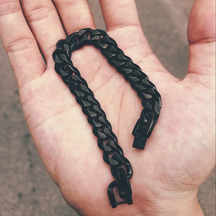 阿男 钛钢手链 原创复古做旧潮男古巴链男士嘻哈个性黑色胖子首饰