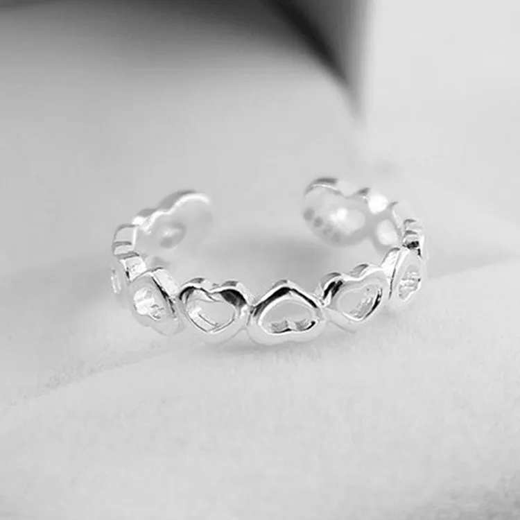 925银戒指 925纯银镂空简约爱心戒指 脚趾 独身主义尾戒 个性尾戒