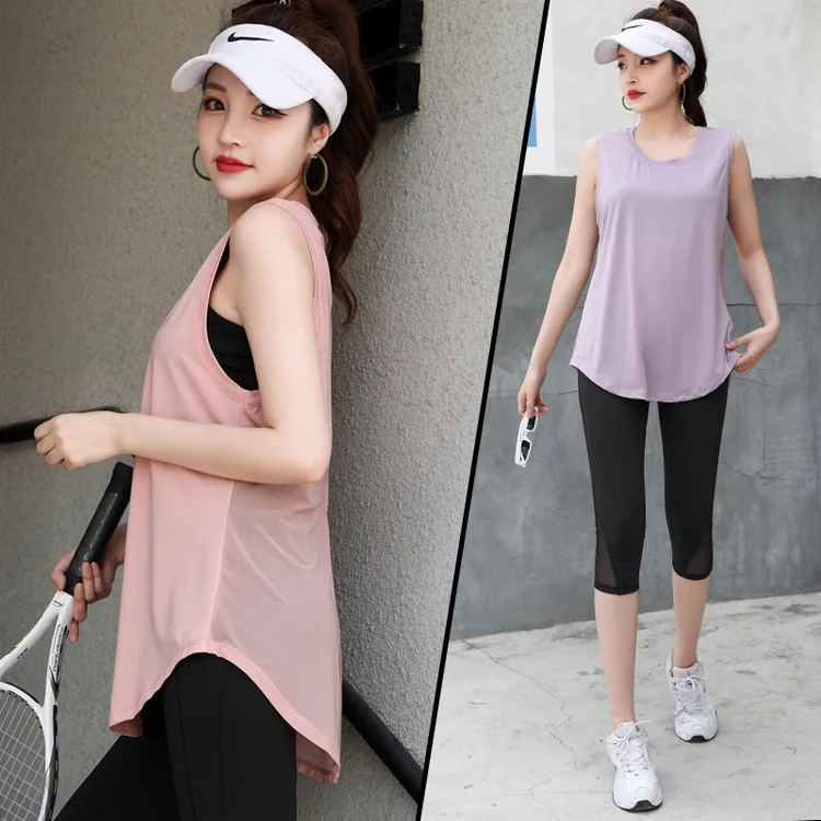 A宽松无袖速干罩衫女大码瑜伽胖MM跑步健身服运动服套装女最新款