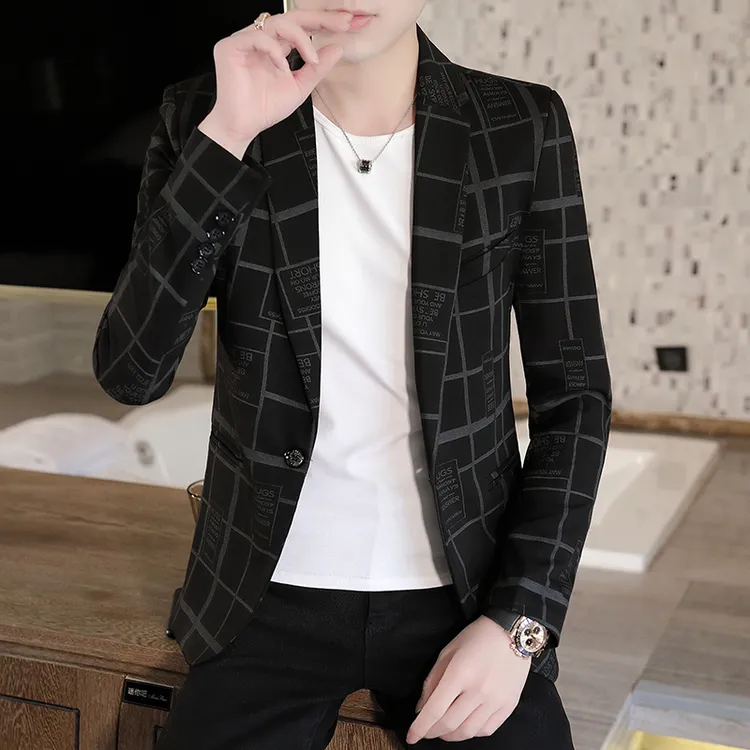 男士西装外套2025春秋新款小西服时尚休闲修身提花青年潮流单西