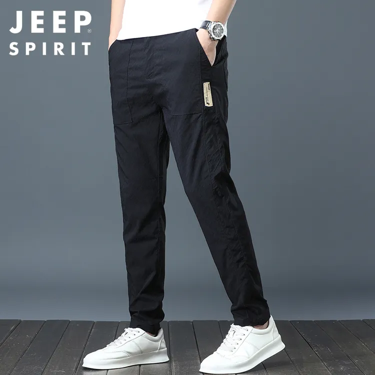 JEEPSPIRIT黑色休闲裤男士春秋直筒宽松运动潮流韩版百搭长裤子男