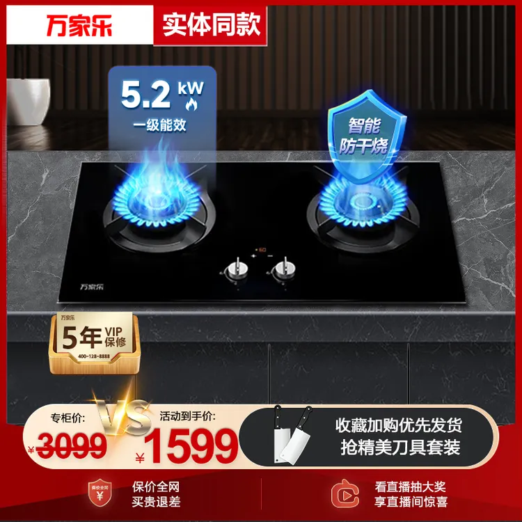 【线下同款】万家乐燃气灶V5SB猛火灶嵌入式防干烧天然气家用双灶