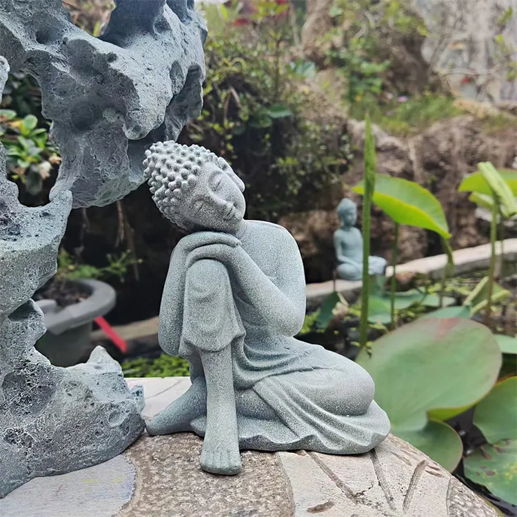 庭院室内房间小众创意流水假山花卉园艺造景禅意佛陀手工景观摆件
