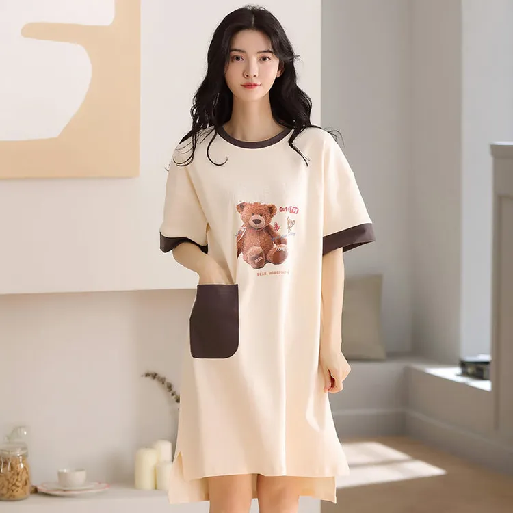 2023睡裙女夏季短袖可爱薄款纯棉新款家居服可外穿夏天睡衣纯棉