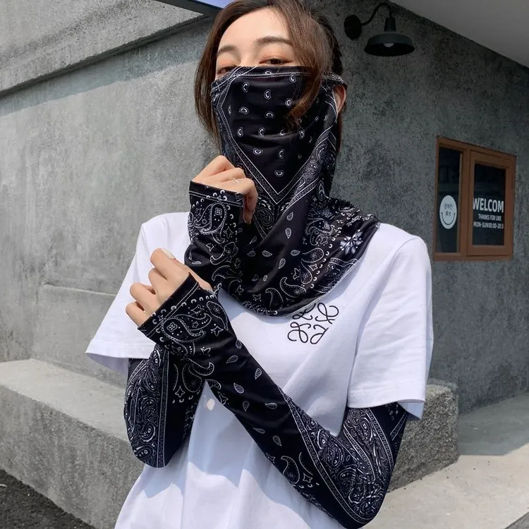 夏季防晒面纱女面罩遮脸冰丝口罩练车开车骑行冰袖防晒手袖套