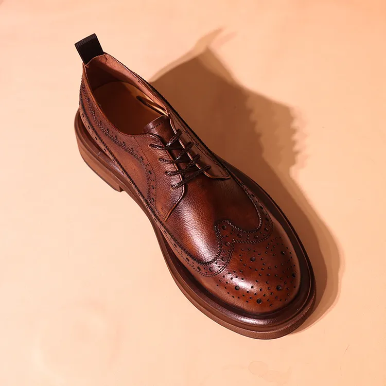 手工】德比鞋男商务男鞋真皮男春夏新品布洛克男鞋潮男式男款