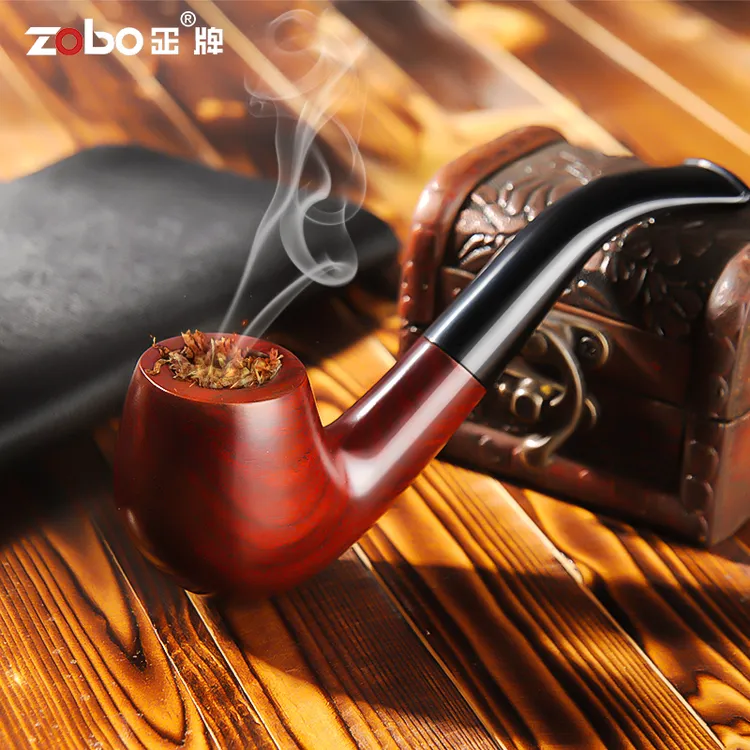 Zobo/正牌檀木烟斗男士实木手工老式复古雕刻便携弯式手卷烟具