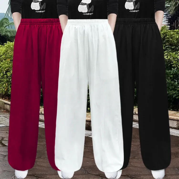 春夏棉麻太极裤男女宽松灯笼裤亚麻晨练裤健身裤瑜伽大码夏季薄款