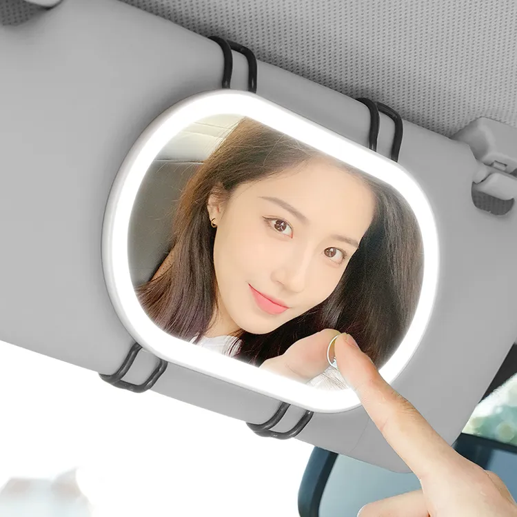 汽车遮阳板化妆镜梳妆镜子副驾驶遮光板LED灯光车载内饰卡通可爱