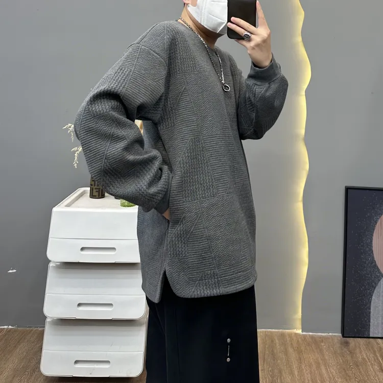 【条纹印花】立体浮雕印花隐形口袋卫衣圆领宽松加厚上衣