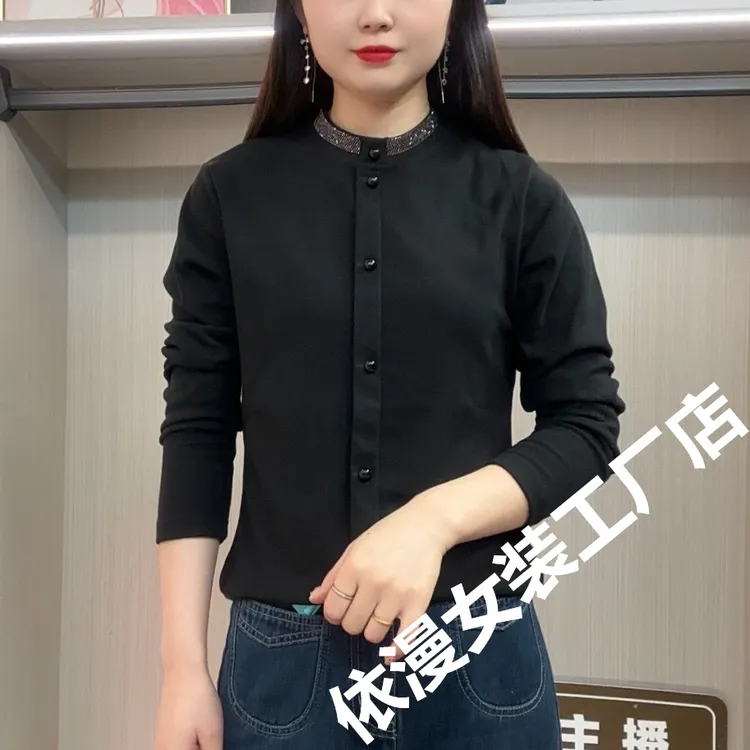 秋冬新款加厚双面绒圆领长袖打底衫红色显瘦时尚百搭遮肉纯色烫钻