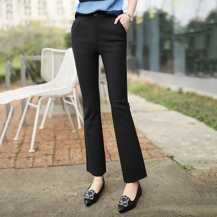 春秋西装裤子女2025春夏弹力垂感高腰微喇叭裤职业显瘦九休闲裤女
