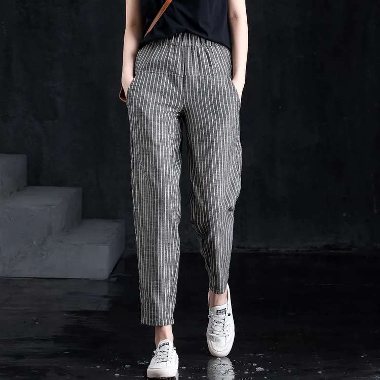亚麻裤子女款夏季2025新款高档九分休闲裤哈伦裤透气宽松棉麻女裤