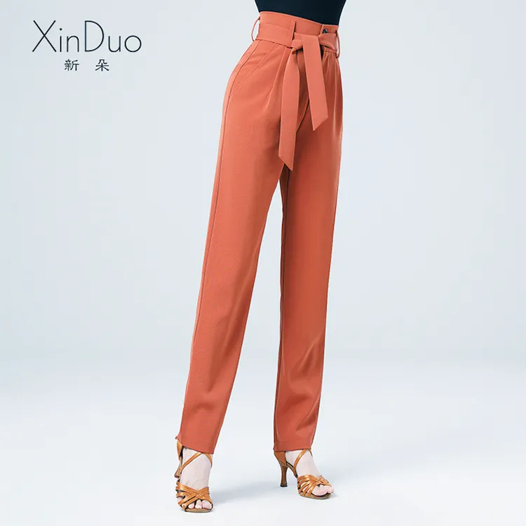 新朵拉丁舞裤子女士秋季新款高腰练功口袋裤国标舞摩登舞交谊舞裤