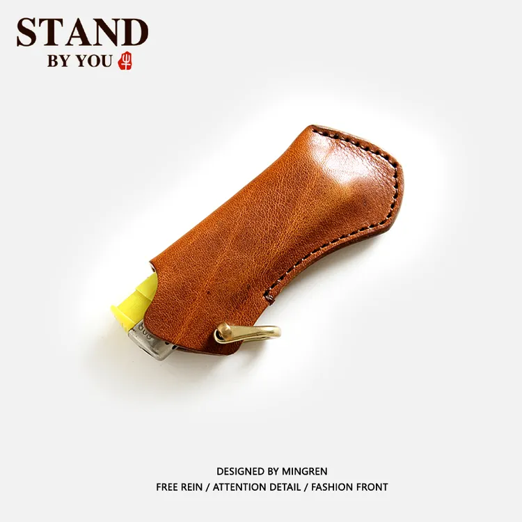 手工便携复古真皮一次性打火机皮套植鞣皮保护套头层牛皮防碰撞1