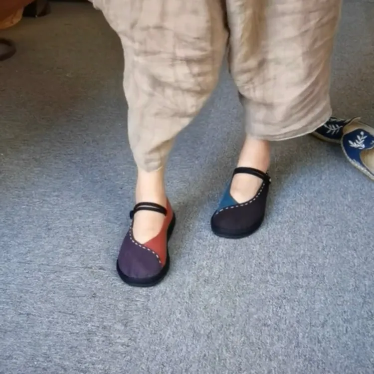 2023原创设计鸳鸯色绣花老布鞋秋季新款女单鞋民族风老布鞋