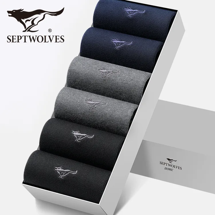 七匹狼男士袜子纯棉商务棉袜高档裸氨袜夏季防臭吸汗全棉中筒男袜