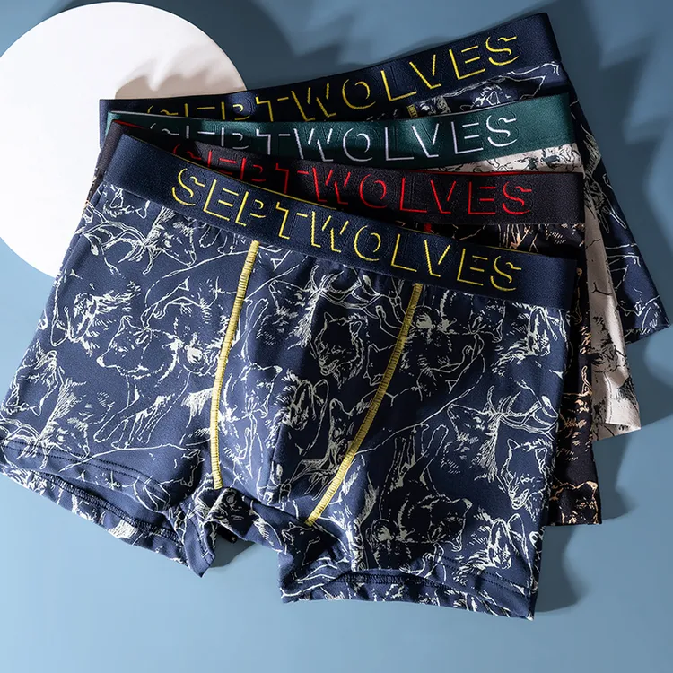 七匹狼男士内裤男款纯棉平角短裤男生潮流裤头抗菌四角裤全棉底裤