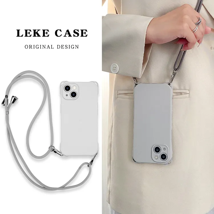乐壳高级感灰色手机壳挂绳斜挎背带适用多款机型通用简约女款
