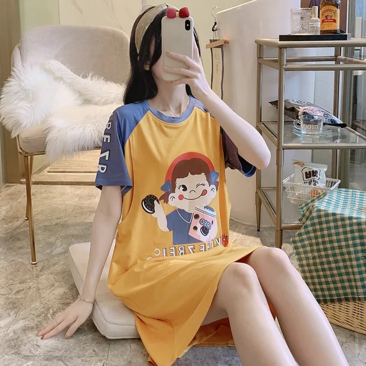 【工厂直销】哺乳睡裙夏季薄款喂奶孕妇睡裙女产妇中长款大码宽松