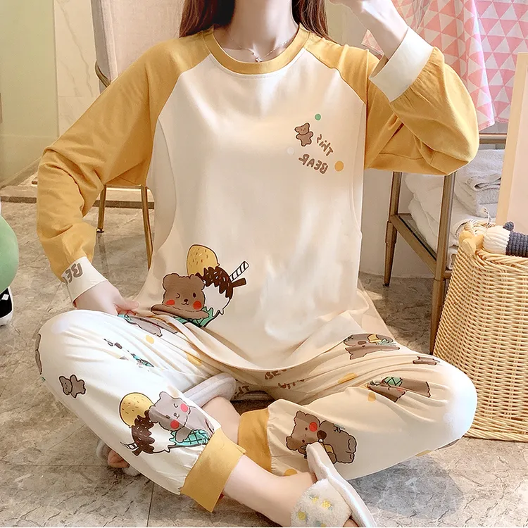 韩版月子服夏季薄款产后9-10月份精梳棉哺乳孕妇睡衣春秋产妇套装
