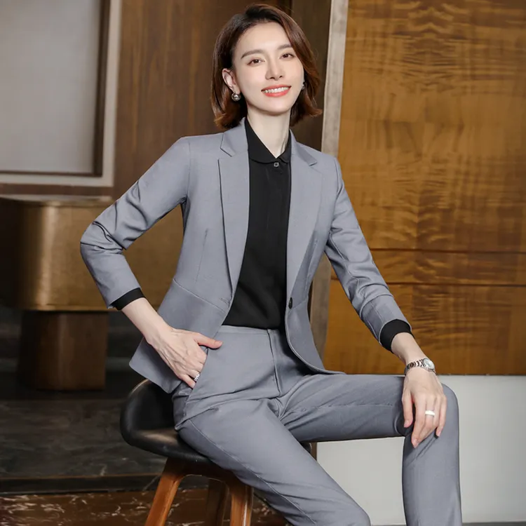 气质灰西装套装女春秋职业正装时尚女神范白领修身工作西服6128