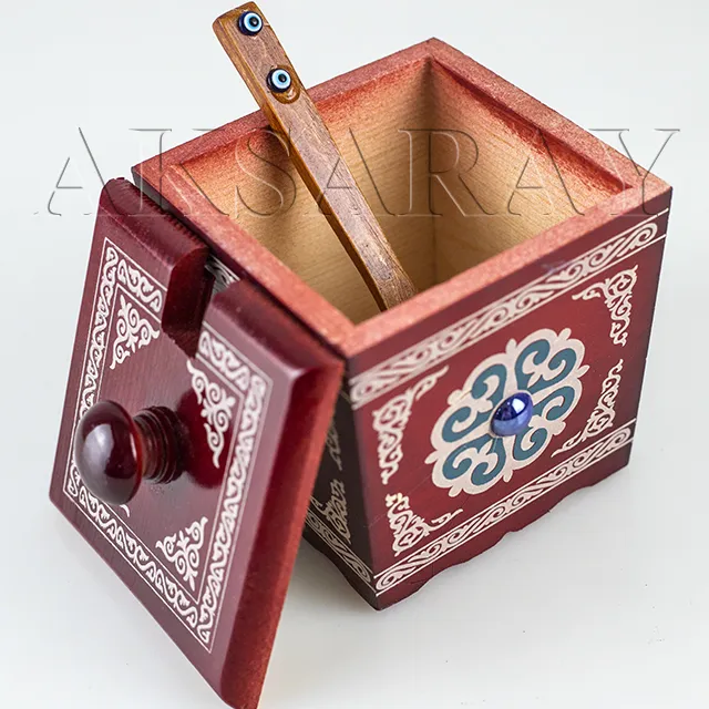 Aksaray工艺品特色木制盐盒复古手工花纹纯木方形盐盒木盒调料盒